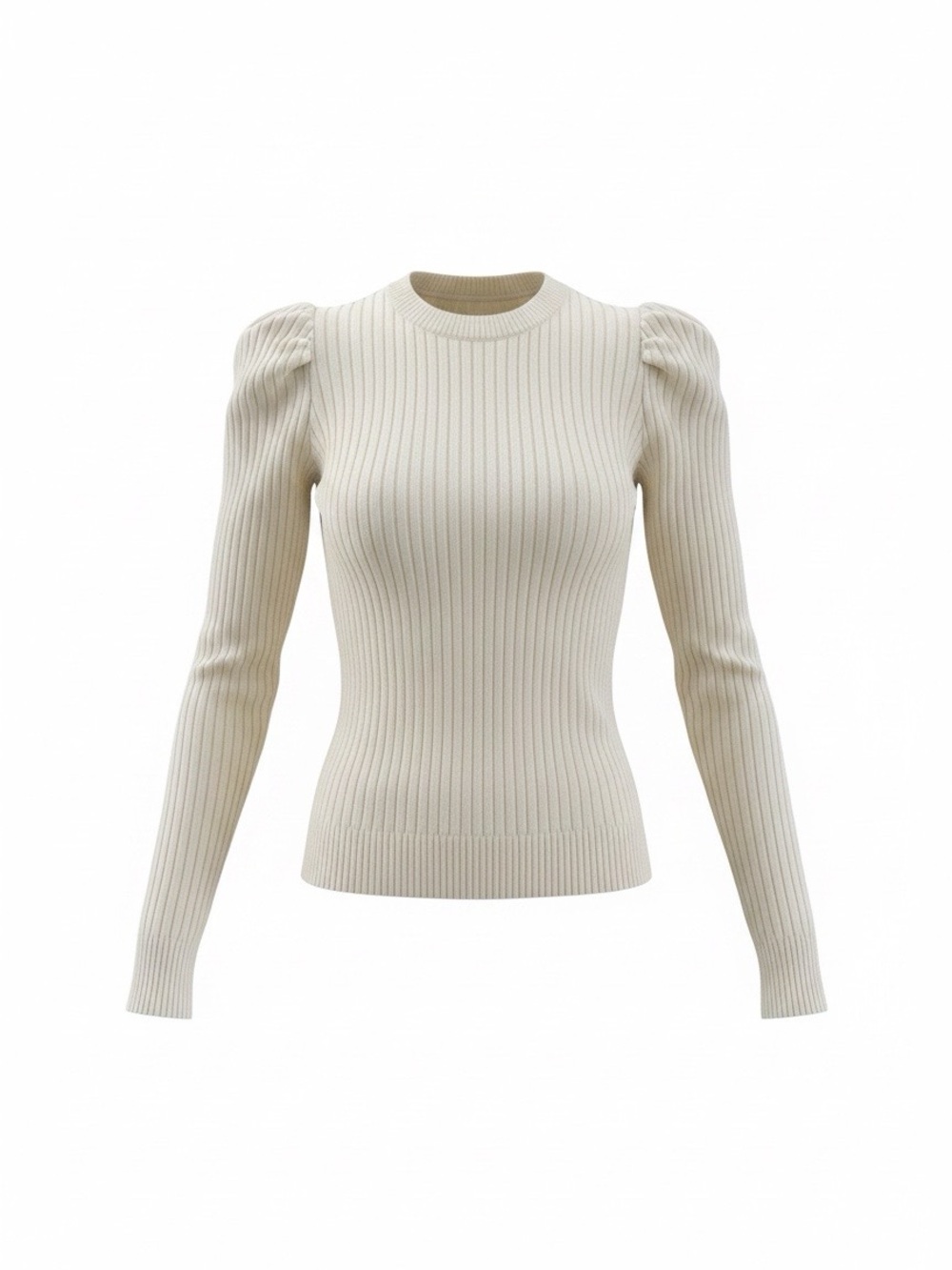 ASTR the label Ribbed Puff-Sleeve Sweater Top - Cream